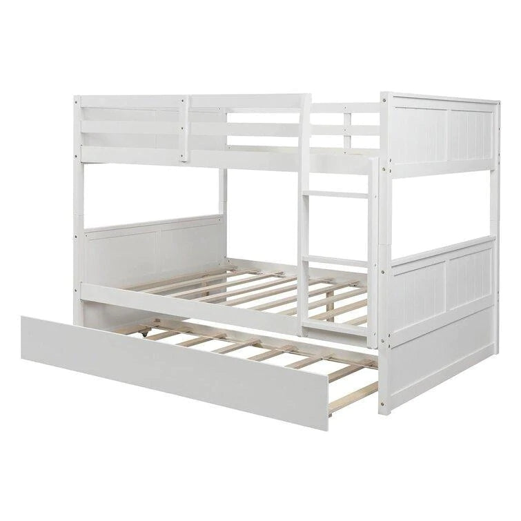 Full over Full Bunk Bed Convertible 2 Platform Beds with Trundle, White