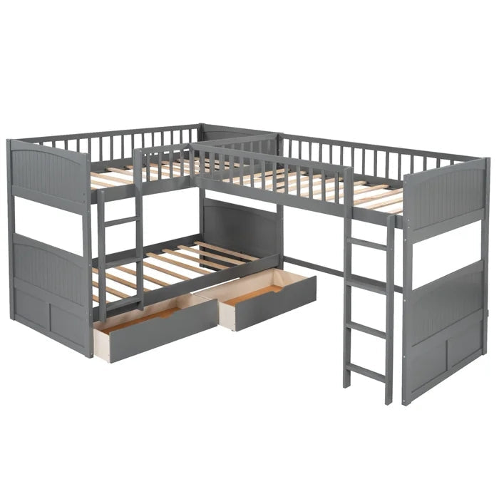 Twin Size Bunk Bed with a Loft Bed attached, with Two Drawers, Gray