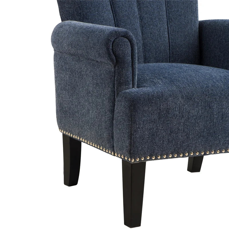 Tufted Polyester Armchair Sofa Chair, Navy Blue