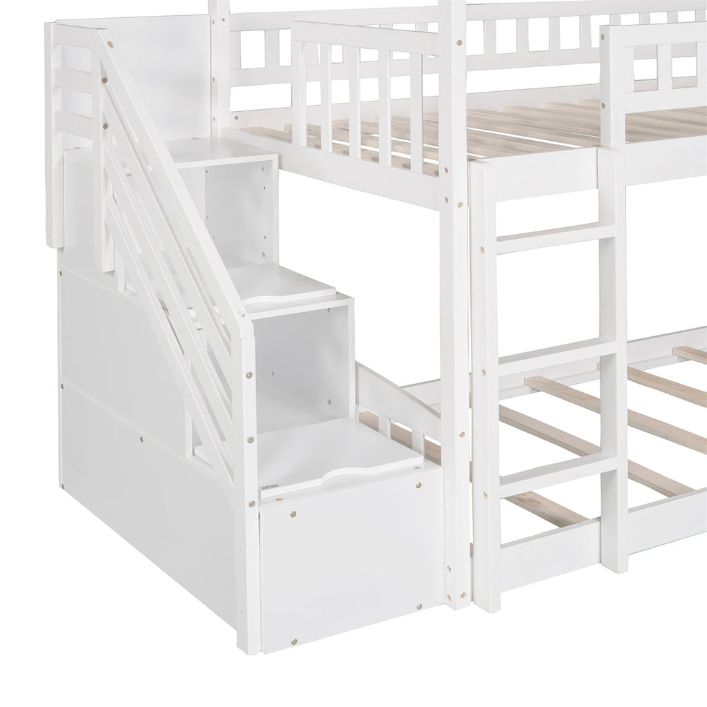 Twin over Twin House Bunk Bed with Storage Stairs and Slide