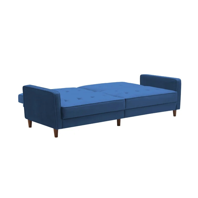 Modern Velvet Square Arm Sofa Bed, Blue