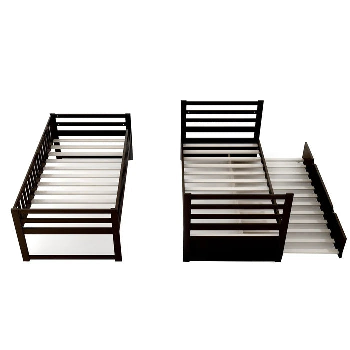 Twin Bunk Beds for Kids with Safety Rail and Trundle, Espresso
