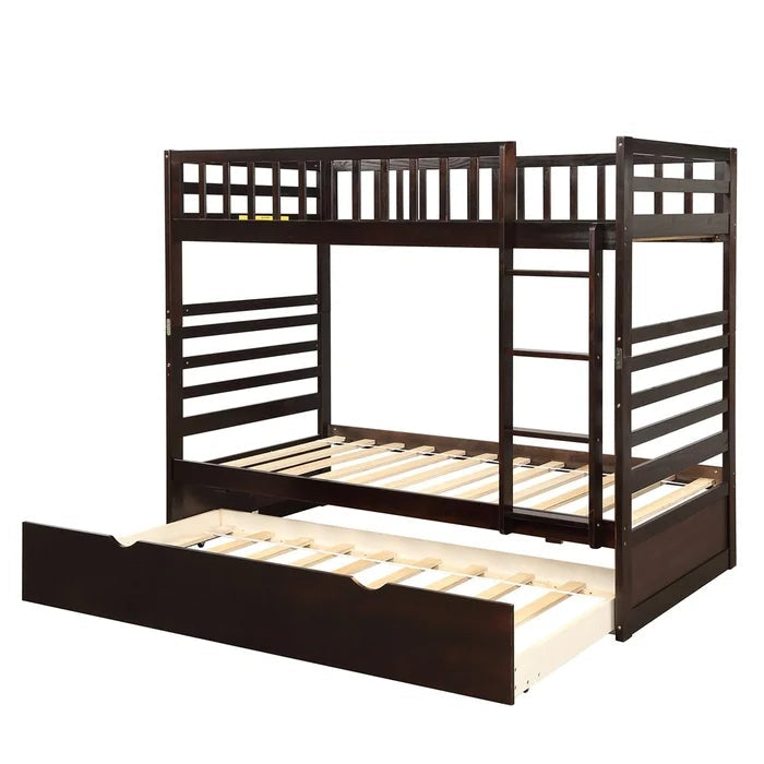 Twin Bunk Beds for Kids with Safety Rail and Trundle, Espresso