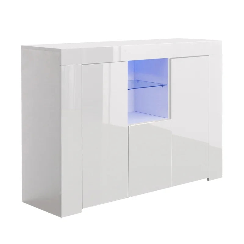 45.7'' Wide Solid Wood Sideboard Cabinet with LED Lights, White