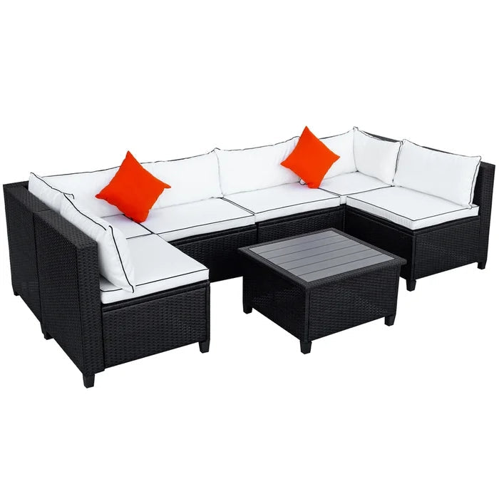 Rattan Wicker Patio Outdoor Sectional Furniture Set with Cushions and 2 Pillows