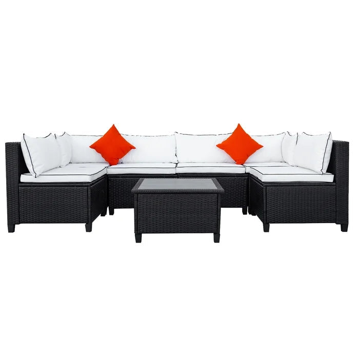 Rattan Wicker Patio Outdoor Sectional Furniture Set with Cushions and 2 Pillows