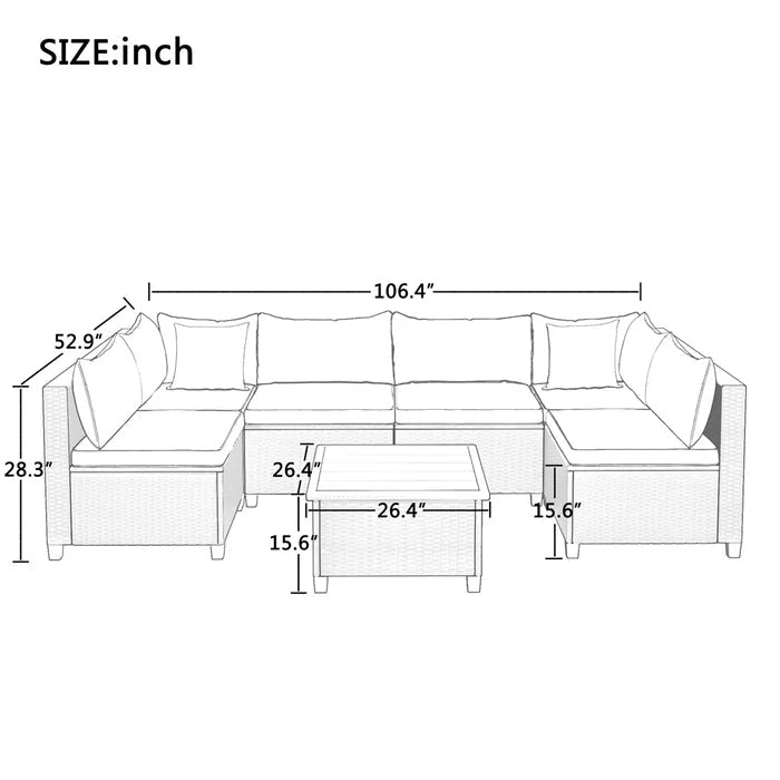 Rattan Wicker Patio Outdoor Sectional Furniture Set with Cushions and 2 Pillows