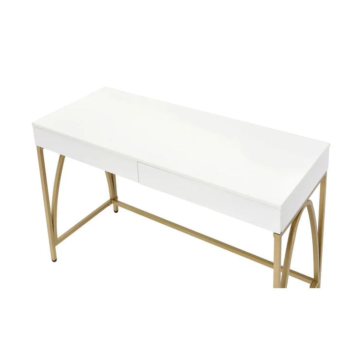 Home Office Computer Desk, White High Gloss & Gold