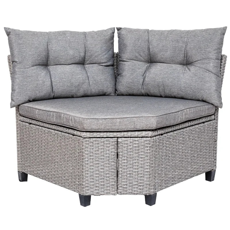 4Pcs Resin Wicker Patio Furniture Set with Round Table, Gray Cushions