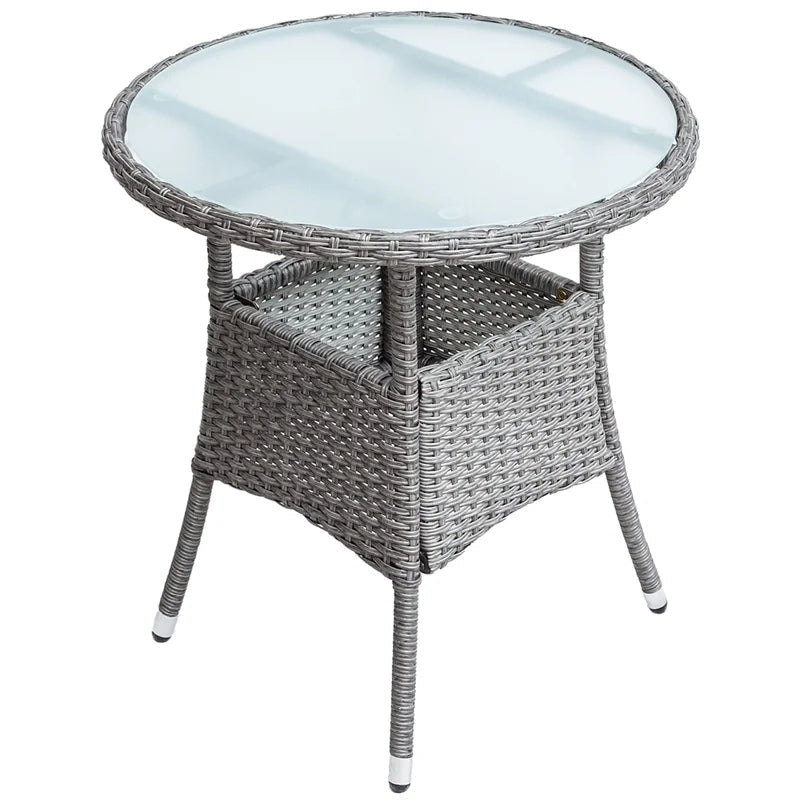 4Pcs Resin Wicker Patio Furniture Set with Round Table, Gray Cushions