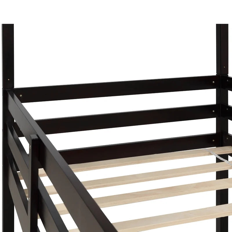 Detachable Twin Triple Bunk Bed with Ladders, Espresso
