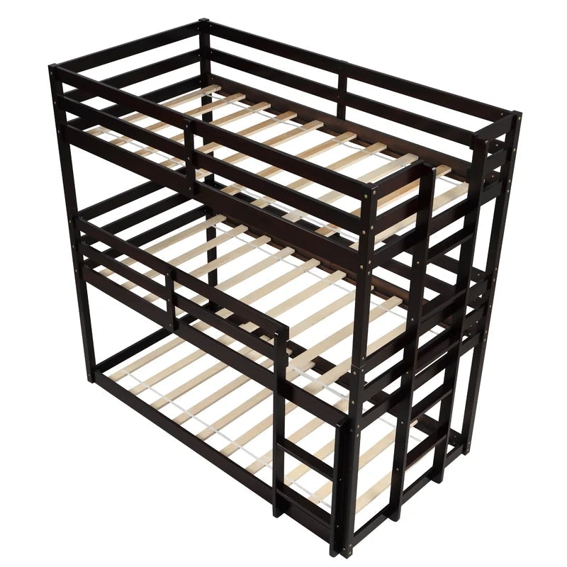Detachable Twin Triple Bunk Bed with Ladders, Espresso