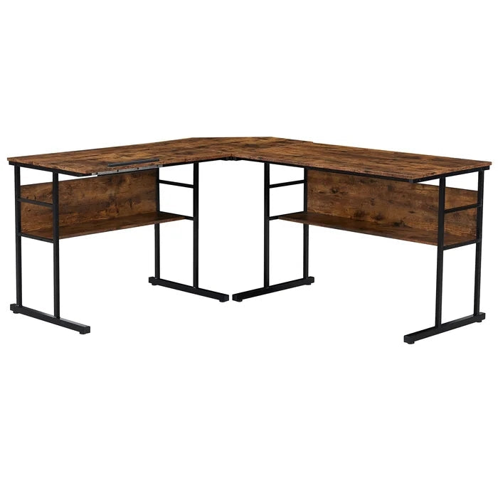 Home Office L-Shaped Desk Drafting Drawing Table With Tiltable Desktop, Tiger