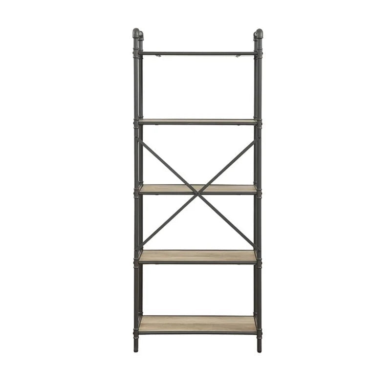 5-Shelves Bookshelf in Antique Oak & Sandy Gray