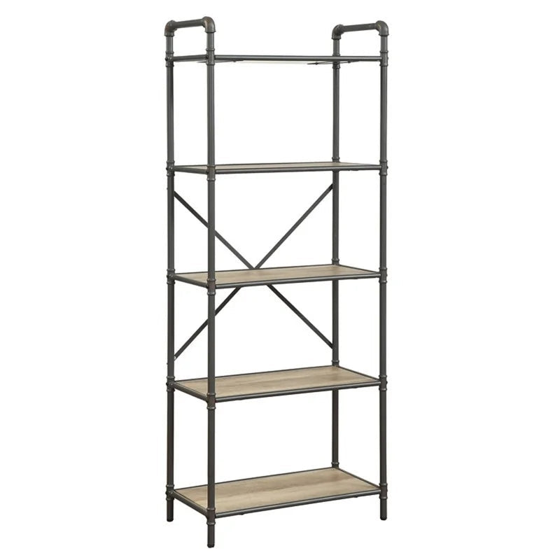 5-Shelves Bookshelf in Antique Oak & Sandy Gray