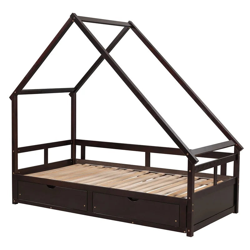 Twin Daybed Wooden House Bed, Espresso
