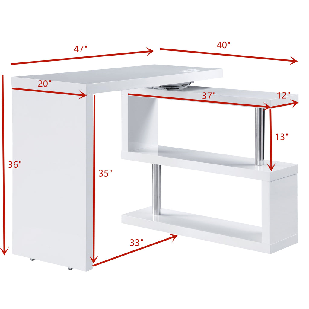 Reversible Swivel Writing Desk with Shelf