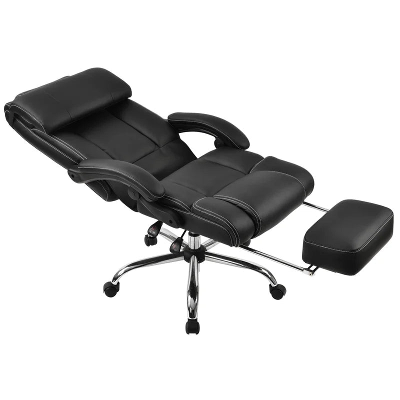 PU leather Office Chair Recliner with Double Padded, Black