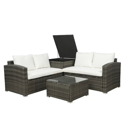 4pcs Outdoor Garden PE Rattan Wicker Sectional Sofa Furniture Set (Beige Cushion)
