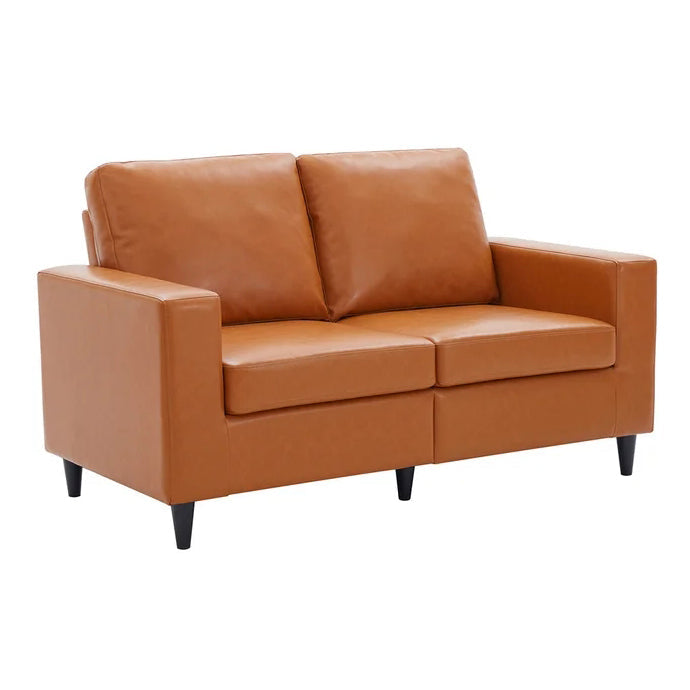 Faux Leather Loveseat Square Arm Sofa, Brown