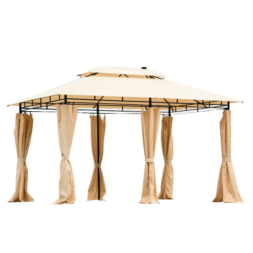 Outdoor Dome Gazebo Tent With Removable Curtains, Beige