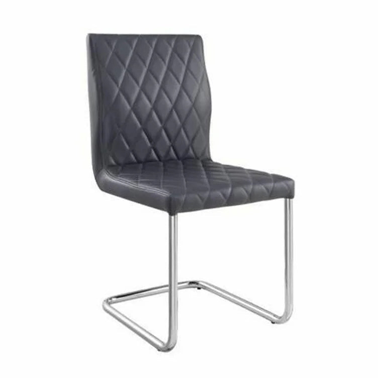 Dining Side Chair (Set-2), Gray PU & Chrome