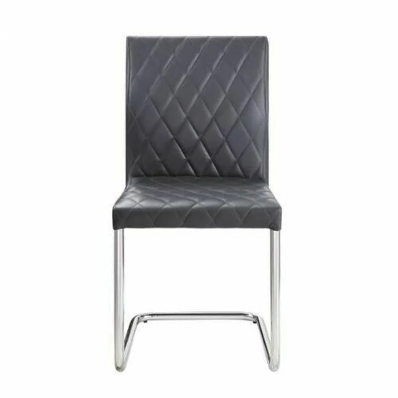 Dining Side Chair (Set-2), Gray PU & Chrome