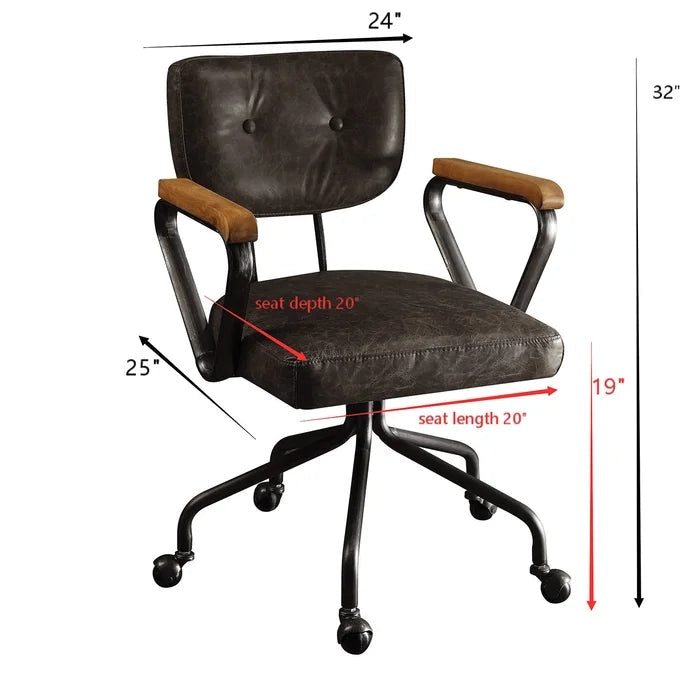 Vintage Grain Leather Office Swivel Chair, Black