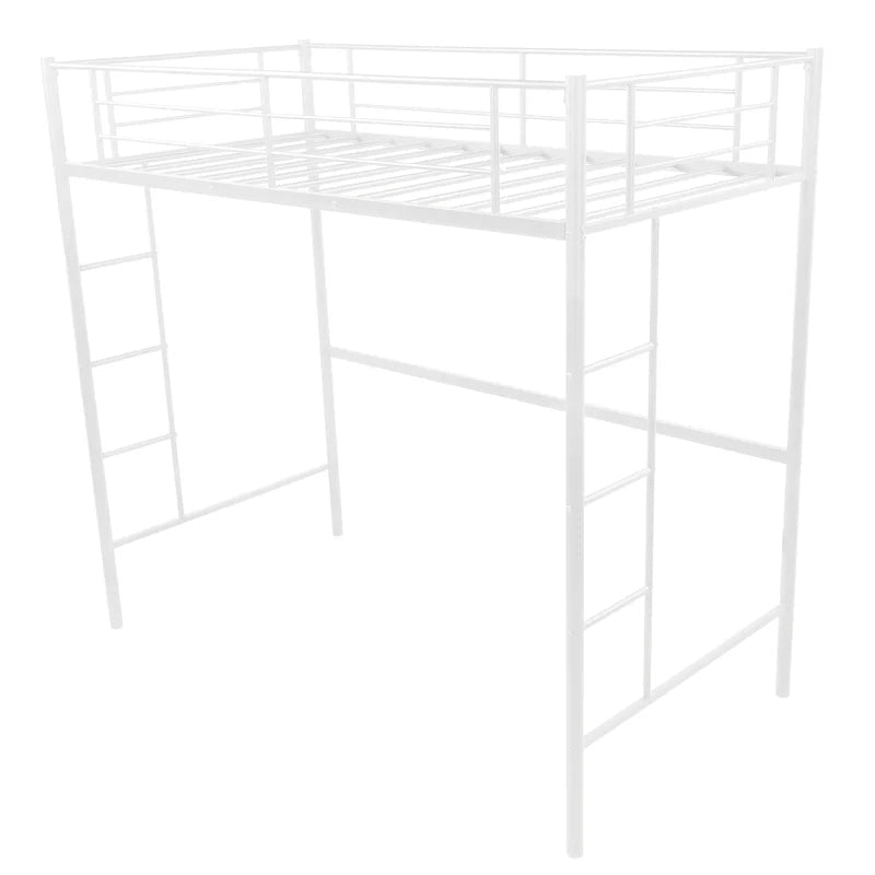 Twin Metal Pipe Loft Bed with Two-side Ladders, White