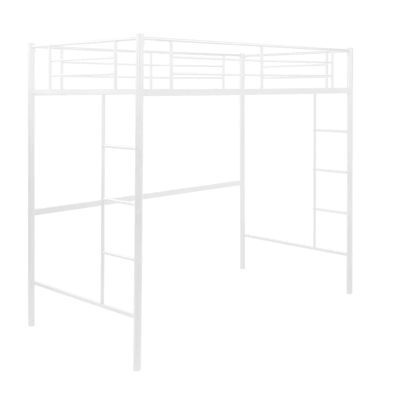 Twin Metal Pipe Loft Bed with Two-side Ladders, White