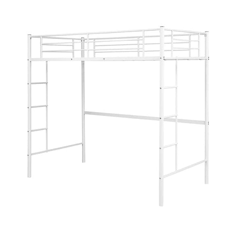 Twin Metal Pipe Loft Bed with Two-side Ladders, White