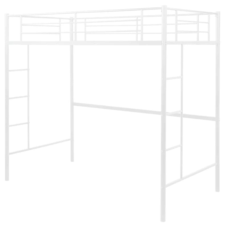 Twin Metal Pipe Loft Bed with Two-side Ladders, White