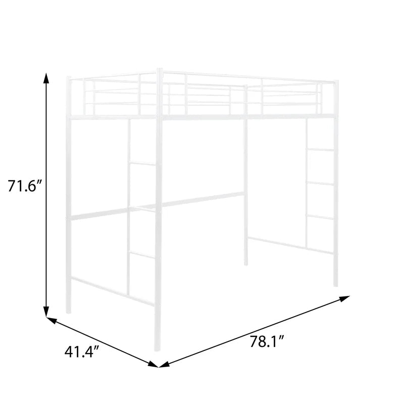 Twin Metal Pipe Loft Bed with Two-side Ladders, White
