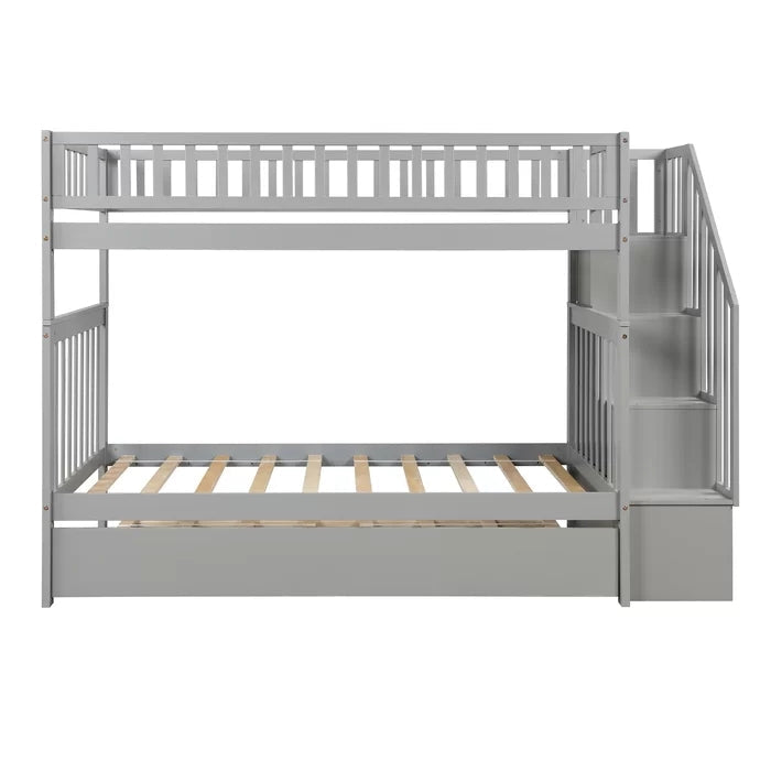 Twin over Twin Bunk Bed with Trundle and Storage Shelf, Gray