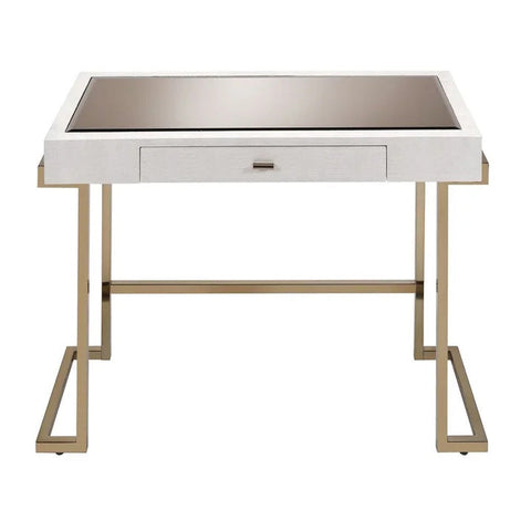 Modern Writing Desk, White PU & Champagne
