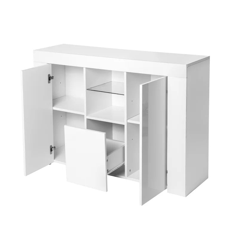 45.7'' Wide Solid Wood Sideboard Cabinet with LED Lights, White
