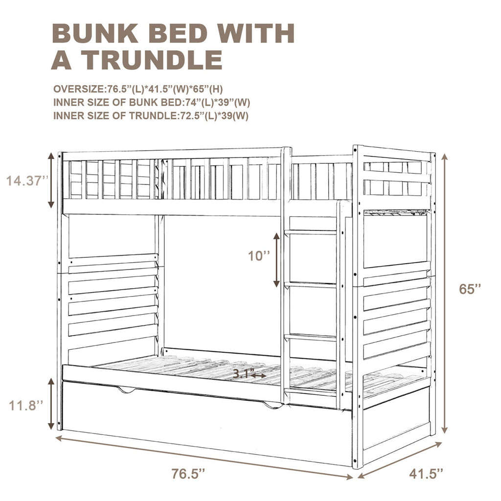 Twin over Twin Bunk Bed with Trundle