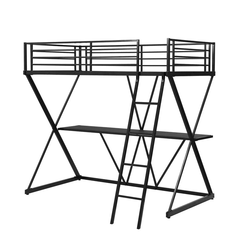 X-Shaped Twin Loft Bed with Built-in-Desk, Black