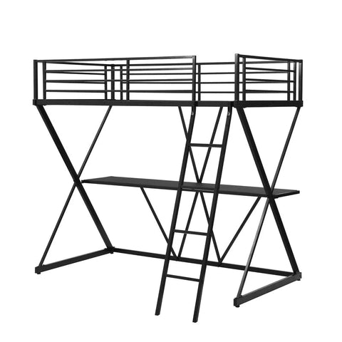 X-Shaped Twin Loft Bed with Built-in-Desk, Black