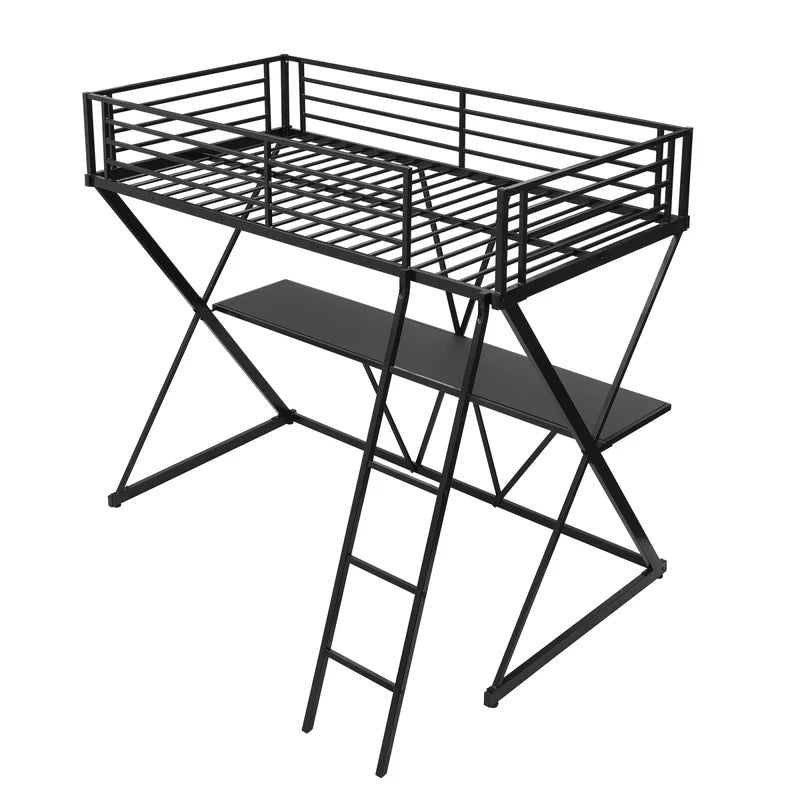 X-Shaped Twin Loft Bed with Built-in-Desk, Black