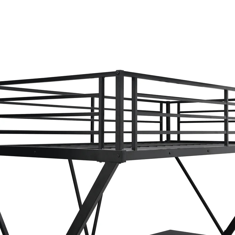 X-Shaped Twin Loft Bed with Built-in-Desk, Black