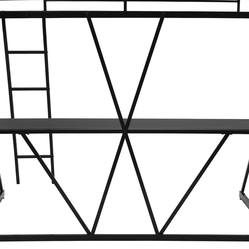 X-Shaped Twin Loft Bed with Built-in-Desk, Black