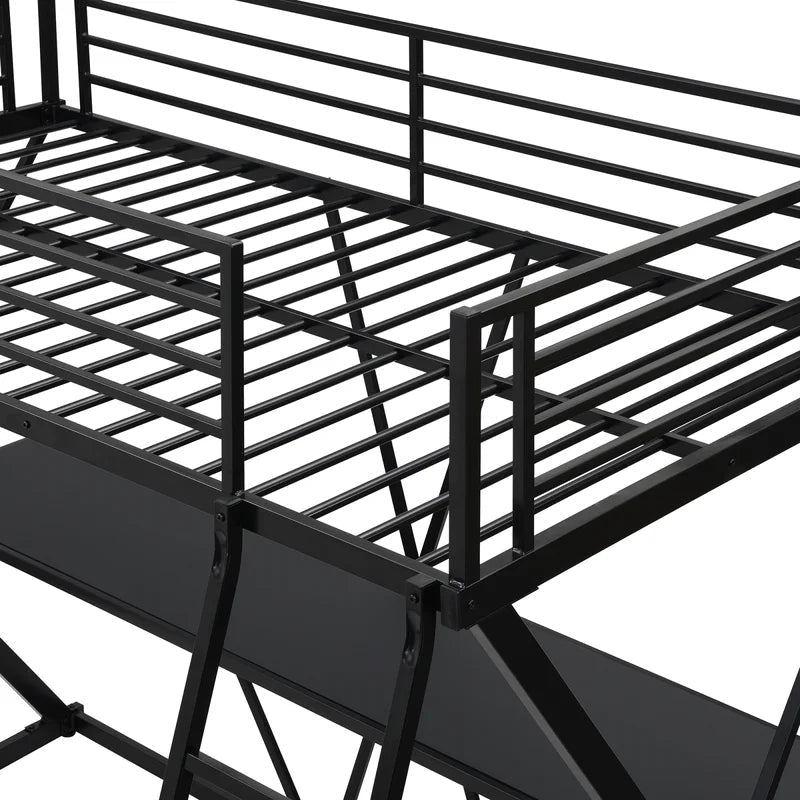X-Shaped Twin Loft Bed with Built-in-Desk, Black