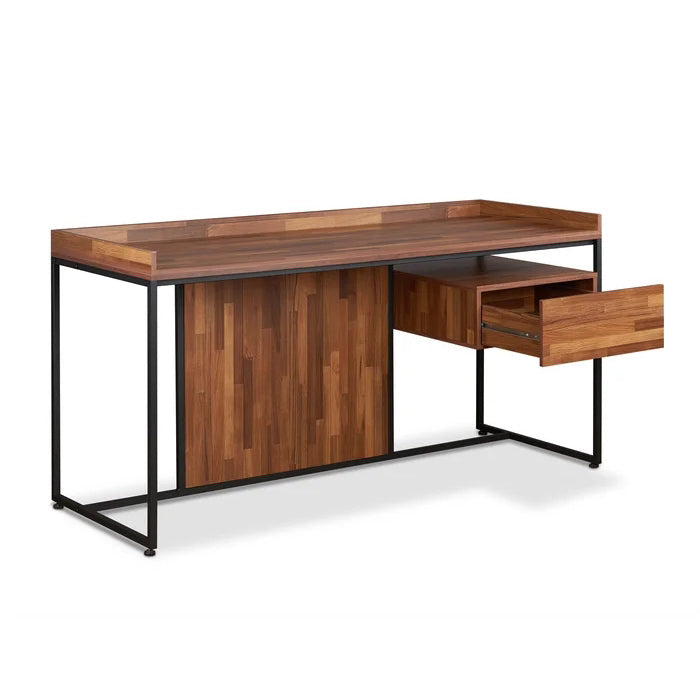 Office Computer Desk with Drawer, Walnut & Sandy Black