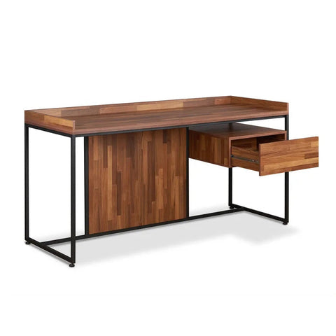 Office Computer Desk with Drawer, Walnut & Sandy Black