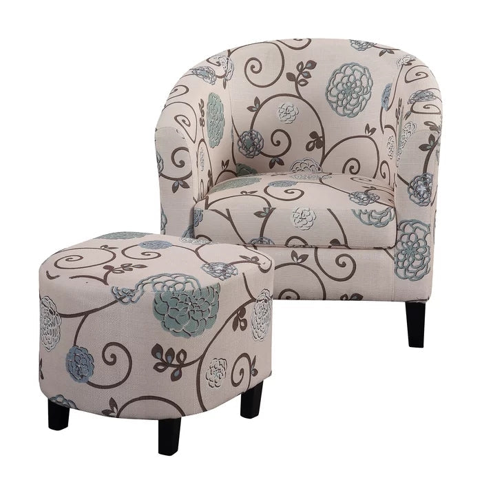 Retro Velvet Sofa Armchair and Ottoman (Set of 2), Colorful