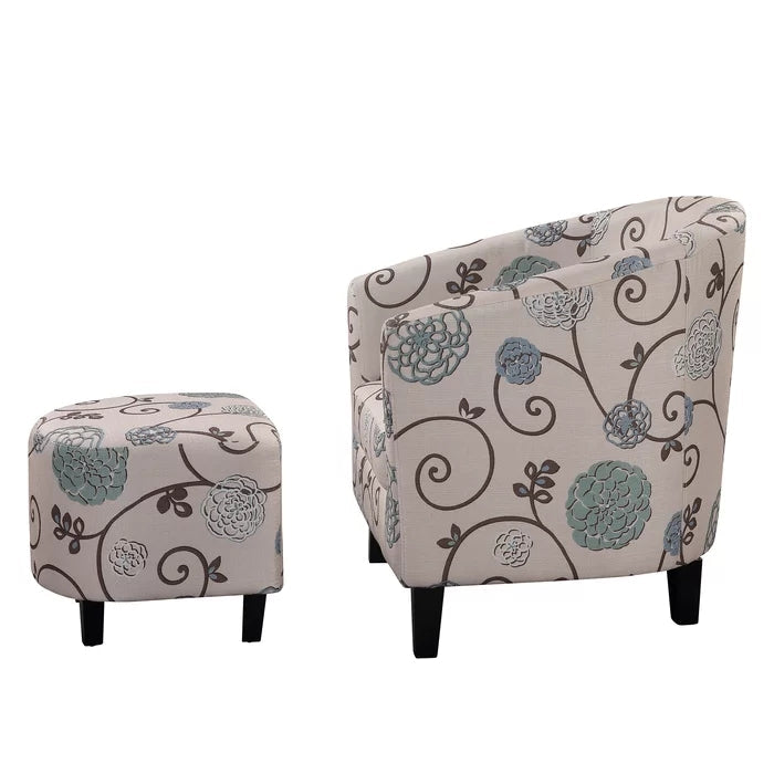 Retro Velvet Sofa Armchair and Ottoman (Set of 2), Colorful