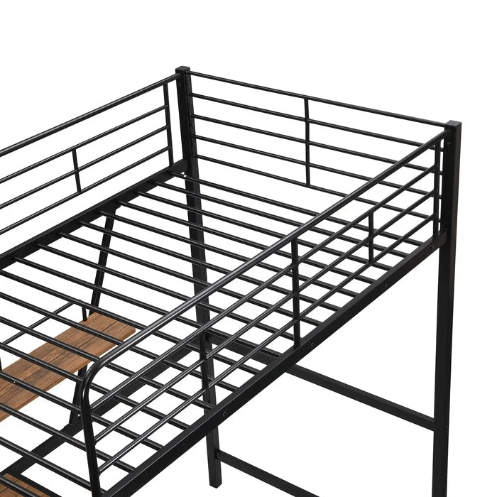 Metal Loft Bed with L-shaped Desk and Shelf, Black