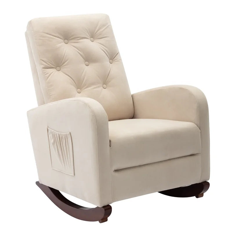 Tufted Velvet Armchair High Back Rocking Sofa Chair, White