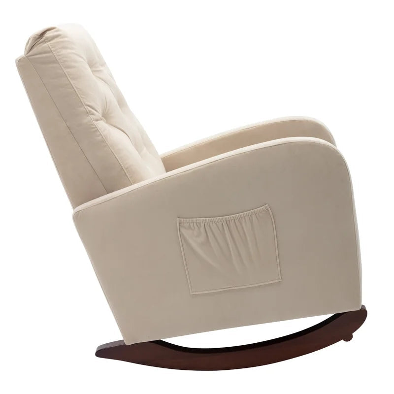 Tufted Velvet Armchair High Back Rocking Sofa Chair, White